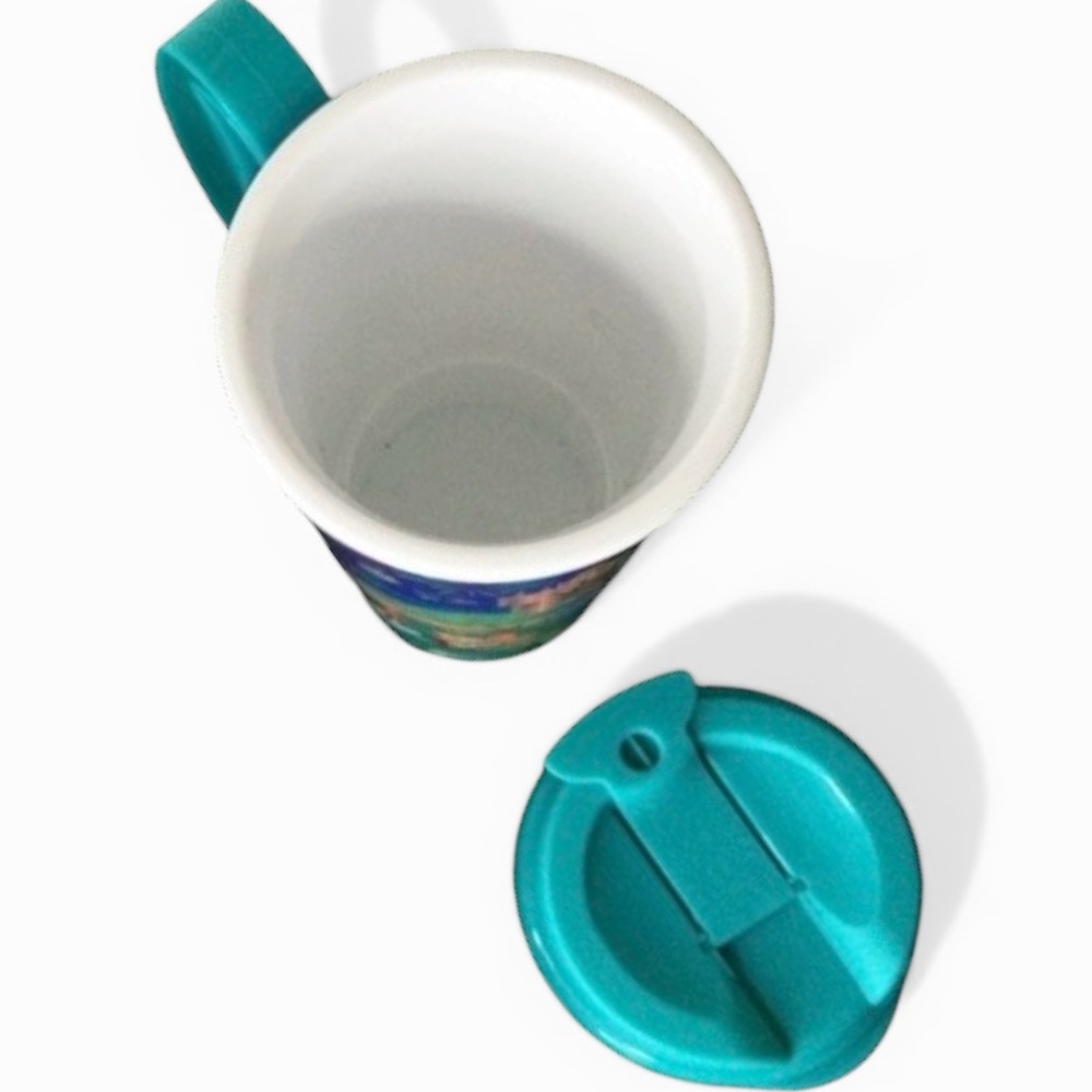 Disney Parks 16 oz Refillable Resort Mug Teal Lid with Full Wrap Characters - Picture 6 of 9